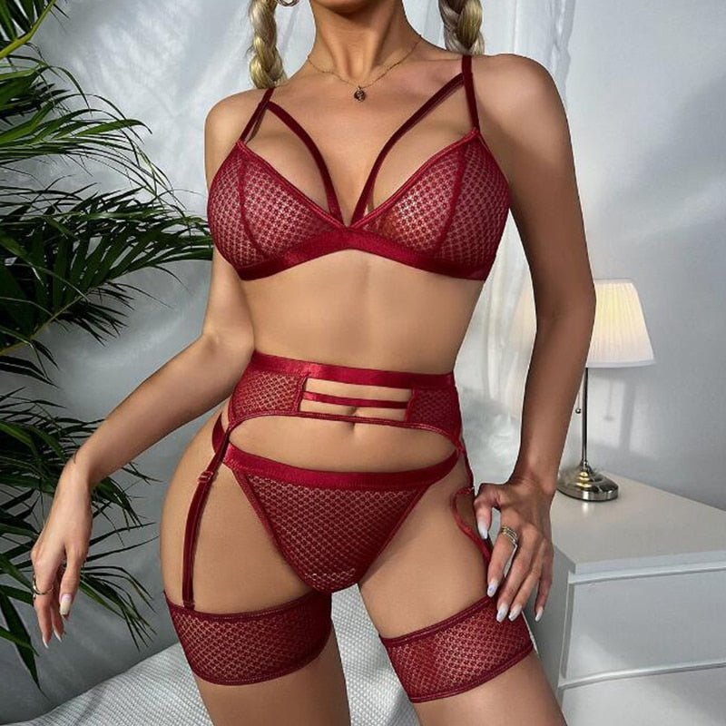 Chris- Strappy Lace Bustier and Garter Set - MSO ONLINE