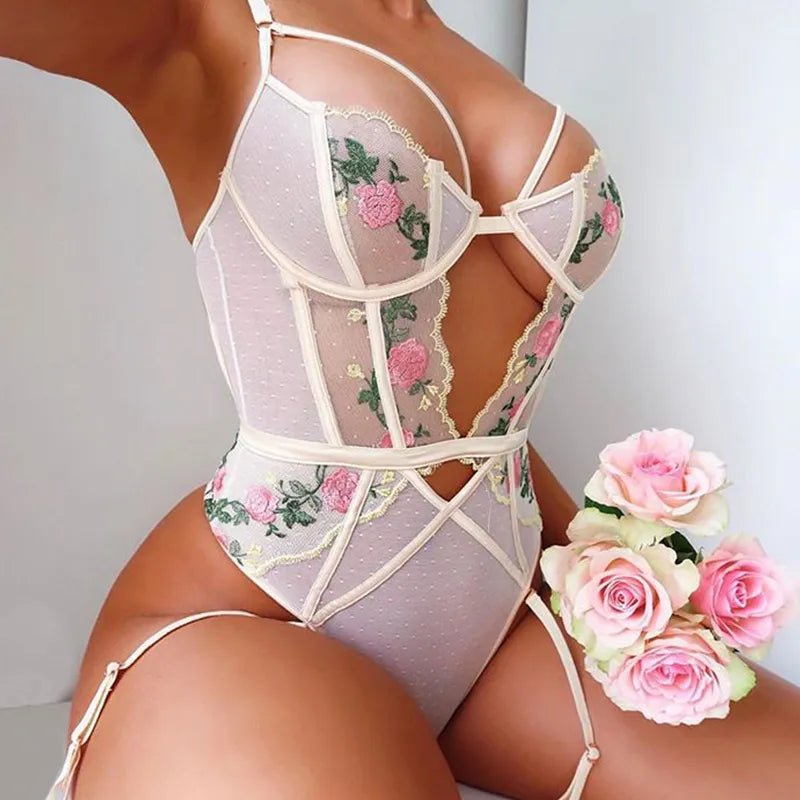 Luna - High Cut lingerie Floral Embroidery Hollow Out - MSO ONLINE